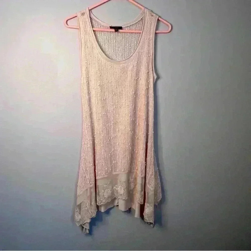 Cupio Light Pink Lacy Boho Festival Sheer Blouse, size S, EUC